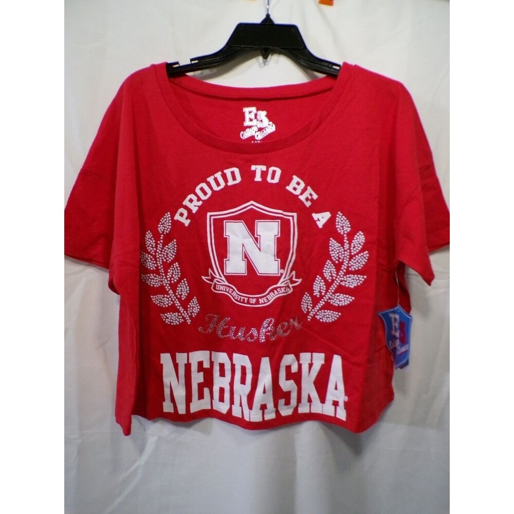 E5 College Classics Women's Nebraska Crop T-Shirt Large Red Scoop Neck